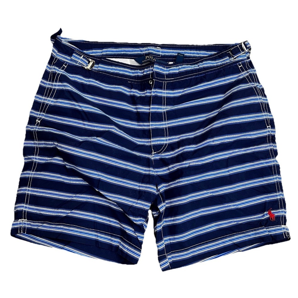Polo Ralph Lauren Shorts Mens 34 Swim Trunks Blue White Striped Mesh Liner Short